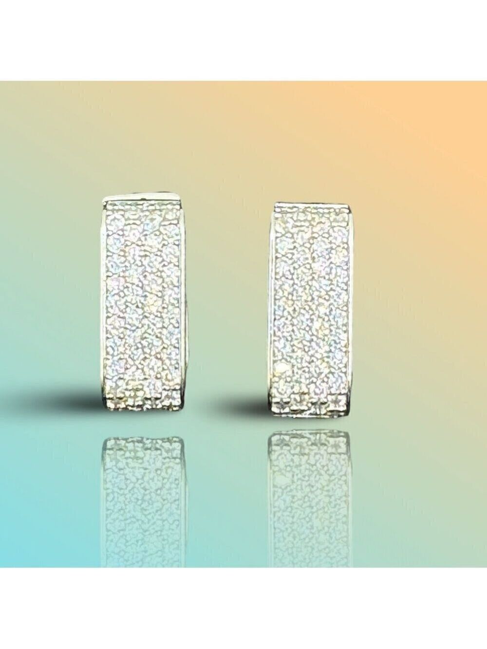 Rectangular Zircon Hoops Gold Tone with Lots of Bling #1418 - Picture 8 of 13